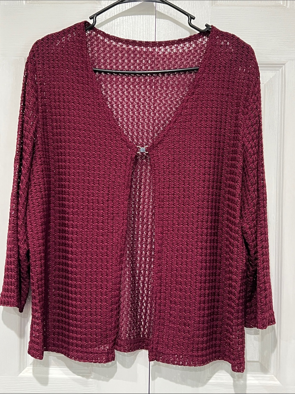 Waffle Knit Open Cardigan Sweater - Burgundy